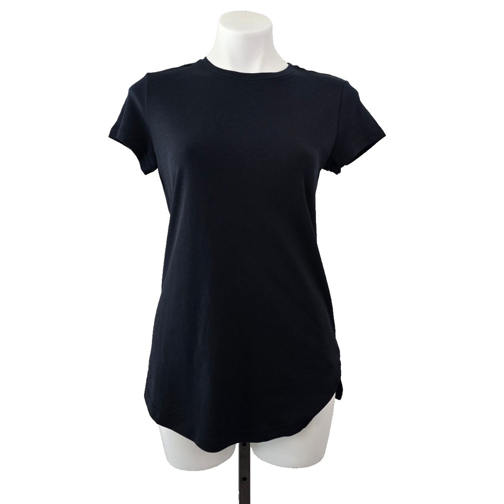 Isaac Mizrahi Live! Essentials Pima‎ Cotton Curved Hem T-Shirt Black XS